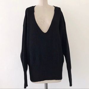 FREE PEOPLE | Black Chunky V Neck Cotton Sweater